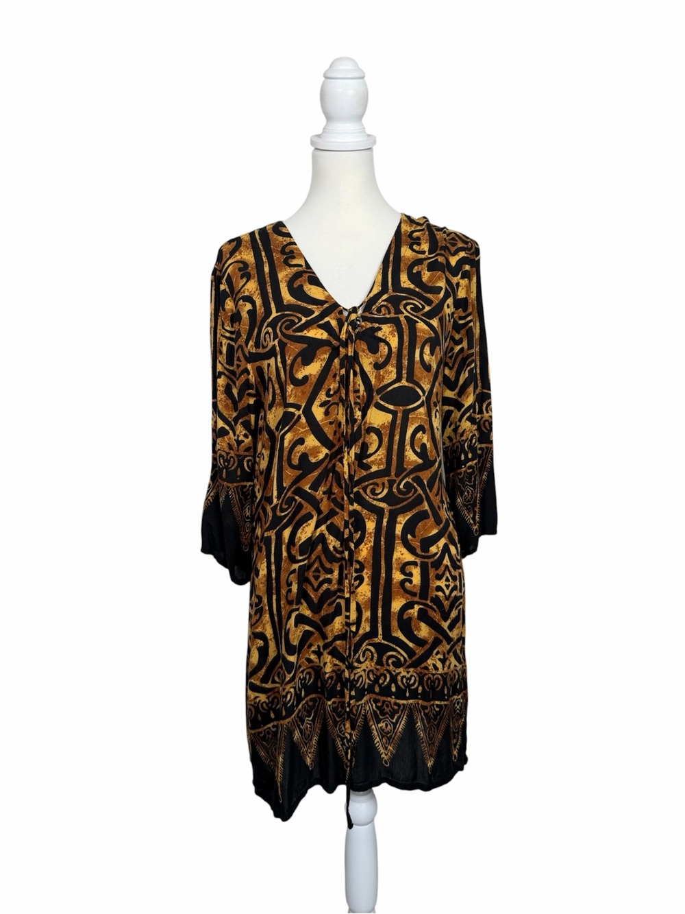 Boho Tunic Dress Swimsuit Cover Up Tribal Print Flowy Beach Caftan Top Medium